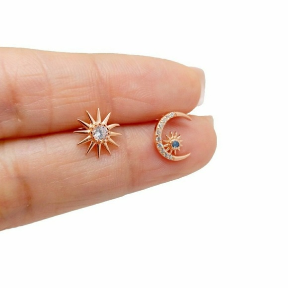 Jewelry - Rose Gold Plated Moon/Sun Sterling Silver Studs